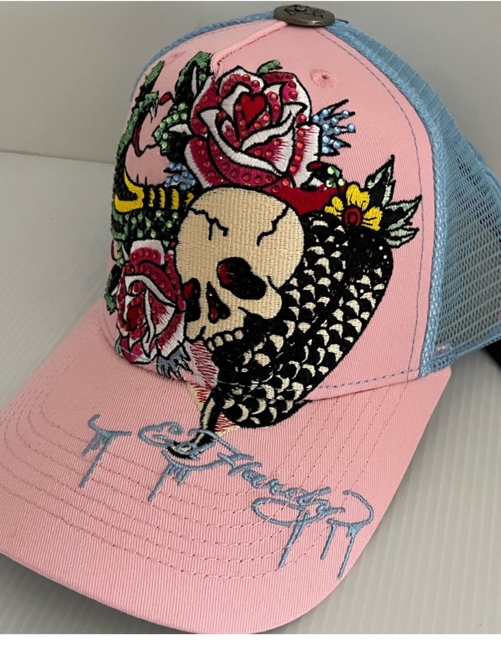 ED HARDY Embroidered and Rhinestones embellished unisex cap/hat